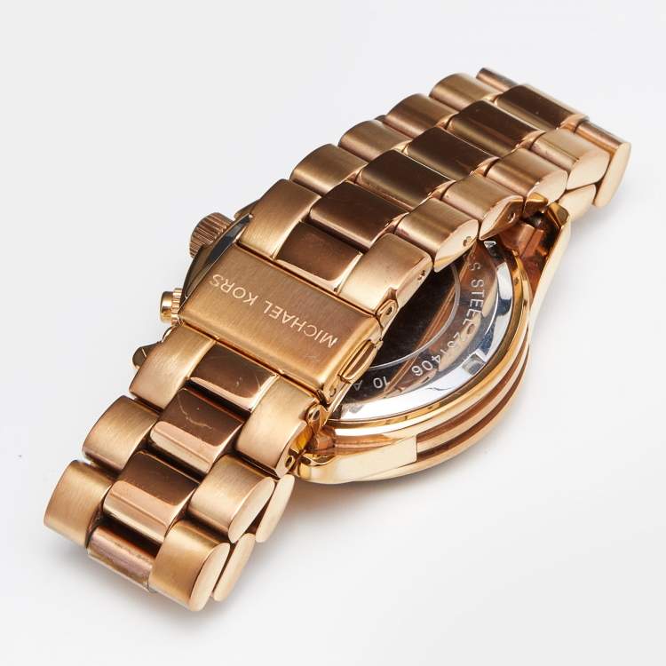 Pre Owned Michael Kors Rose Gold Plated Stainless Steel Runway MK5128 Women's Wristwatch 38 mm