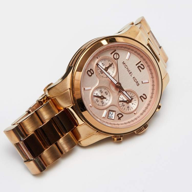Pre Owned Michael Kors Rose Gold Plated Stainless Steel Runway MK5128 Women's Wristwatch 38 mm