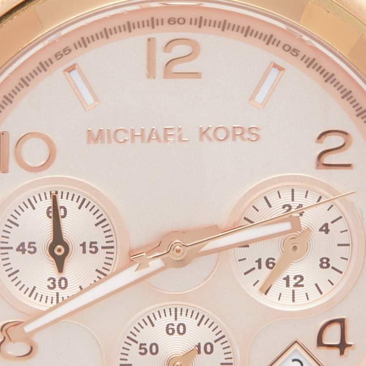 Pre Owned Michael Kors Rose Gold Plated Stainless Steel Runway MK5128 Women's Wristwatch 38 mm