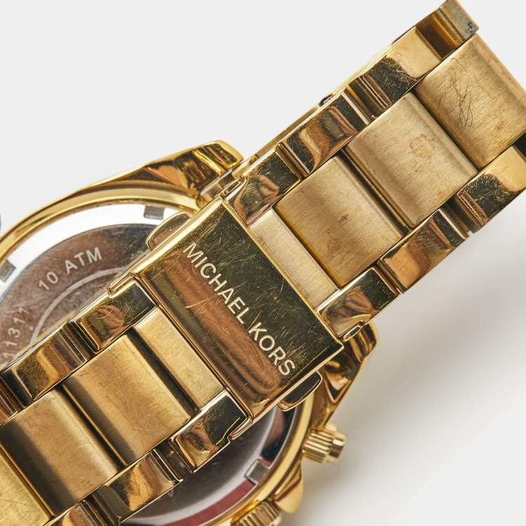 Pre Owned Michael Kors Yellow Gold PVD Coated Stainless Steel Blair MK5166 Unisex Wristwatch 39 mm