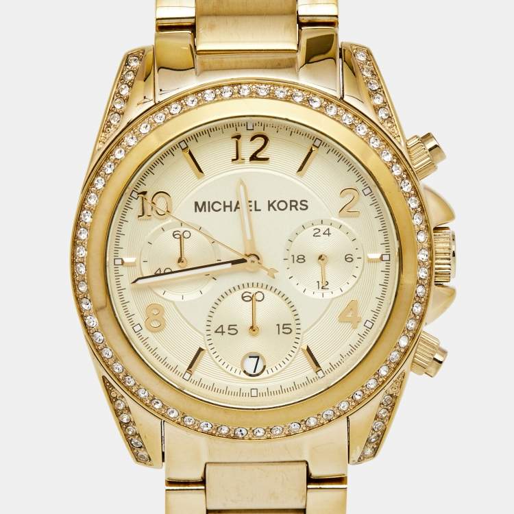 Pre Owned Michael Kors Yellow Gold PVD Coated Stainless Steel Blair MK5166 Unisex Wristwatch 39 mm
