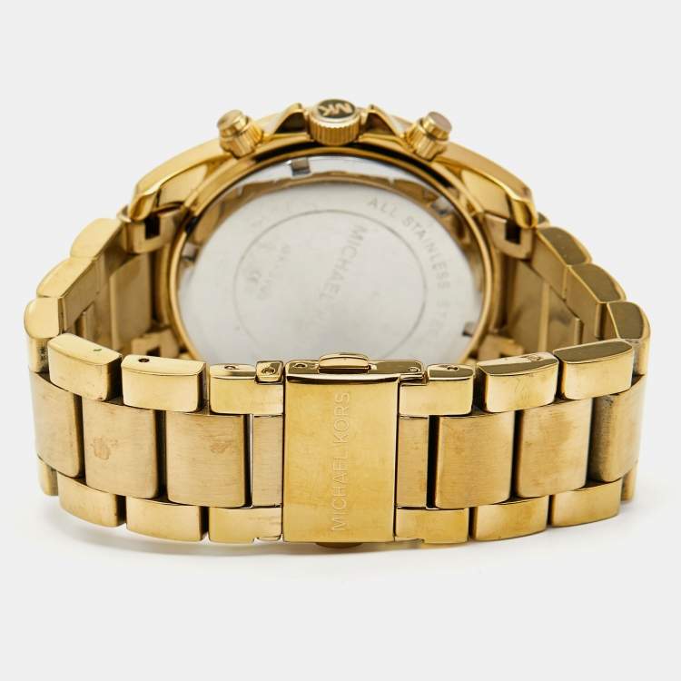 Pre Owned Michael Kors Yellow Gold PVD Coated Stainless Steel Blair MK5166 Unisex Wristwatch 39 mm