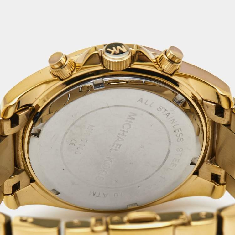 Pre Owned Michael Kors Yellow Gold PVD Coated Stainless Steel Blair MK5166 Unisex Wristwatch 39 mm
