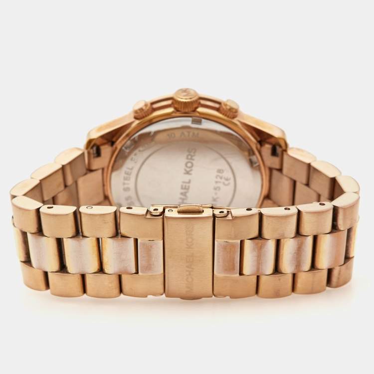 Pre Owned Michael Kors Champagne Rose Gold Plated Stainless Steel Runway MK5128 Women's Wristwatch 38 mm