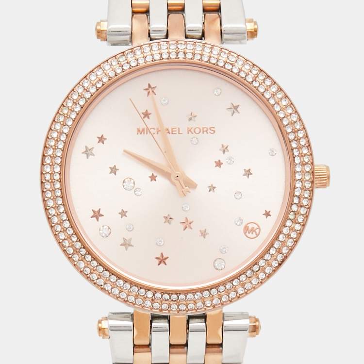 Pre Owned Michael Kors Pink Two-Tone Stainless Steel Darci MK3726 Women's Wristwatch 39 mm