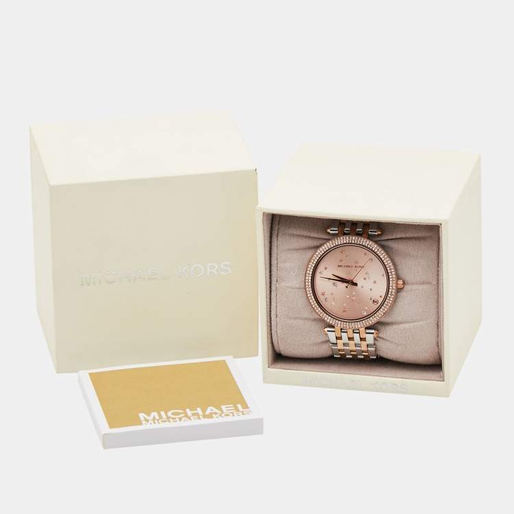 Pre Owned Michael Kors Pink Two-Tone Stainless Steel Darci MK3726 Women's Wristwatch 39 mm