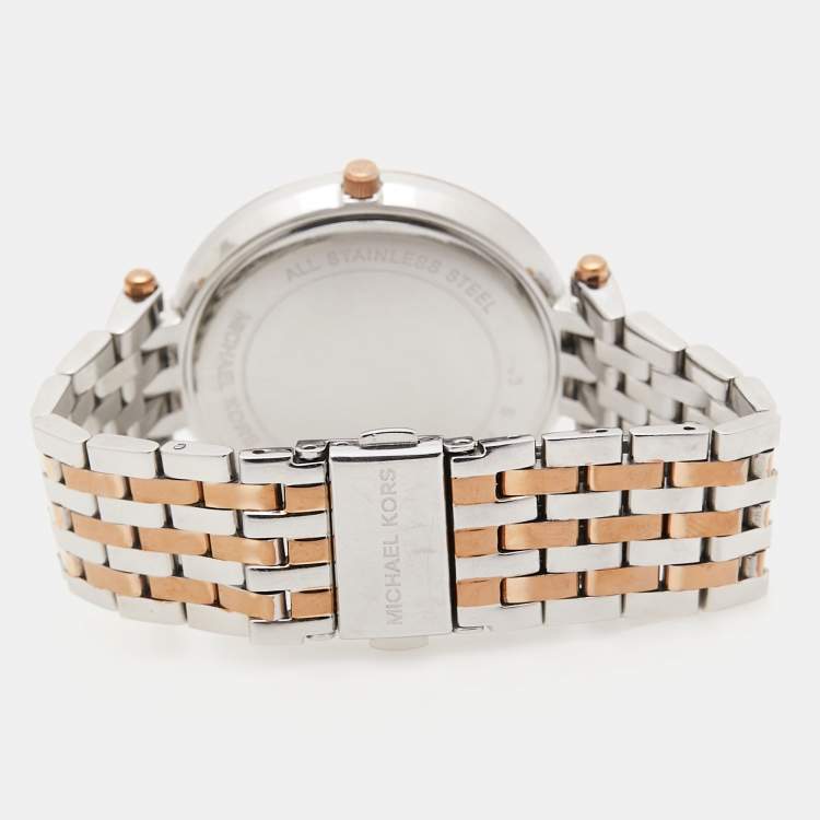 Pre Owned Michael Kors Pink Two-Tone Stainless Steel Darci MK3726 Women's Wristwatch 39 mm