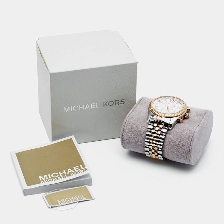 Pre Owned Michael Kors Silver Tri-Tone Stainless Steel Lexington MK5735 Women's Wristwatch 38 mm