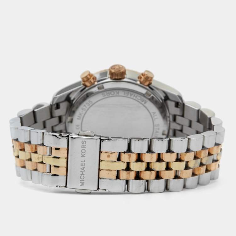 Pre Owned Michael Kors Silver Tri-Tone Stainless Steel Lexington MK5735 Women's Wristwatch 38 mm