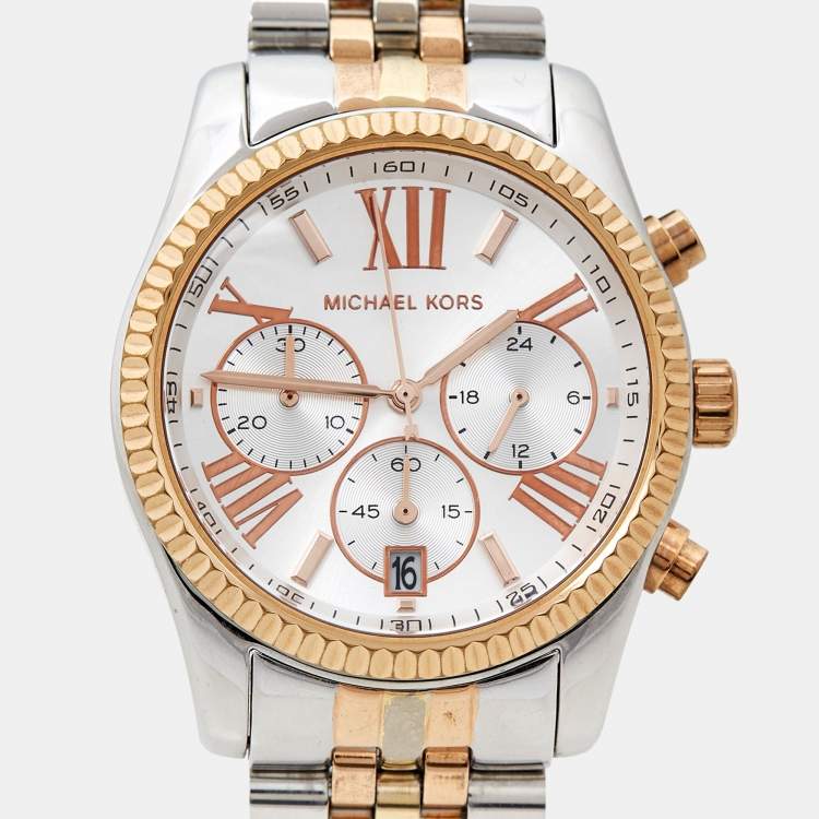 Pre Owned Michael Kors Silver Tri-Tone Stainless Steel Lexington MK5735 Women's Wristwatch 38 mm