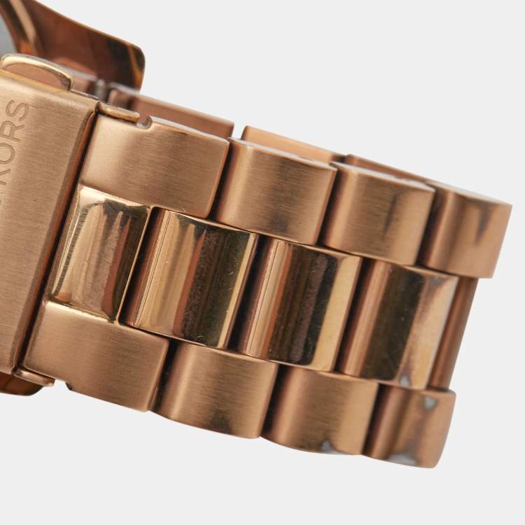 Pre Owned Mickael Kors Champagne Rose Gold Plated Stainless Steel Runway MK5128 Women's Wristwatch 38 mm