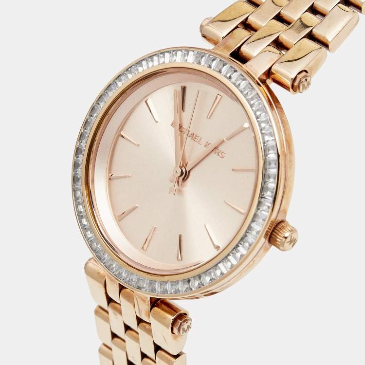 Pre Owned Michael Kors Rose Gold Plated Stainless Steel Darci MK3366 Women's Wristwatch 33 mm