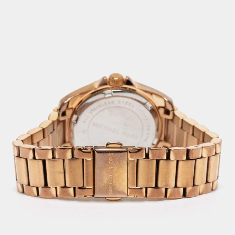 Pre Owned Michael Kors Champagne Rose Gold Plated Stainless Steel Blair MK5613 Women's Wristwatch 33 mm