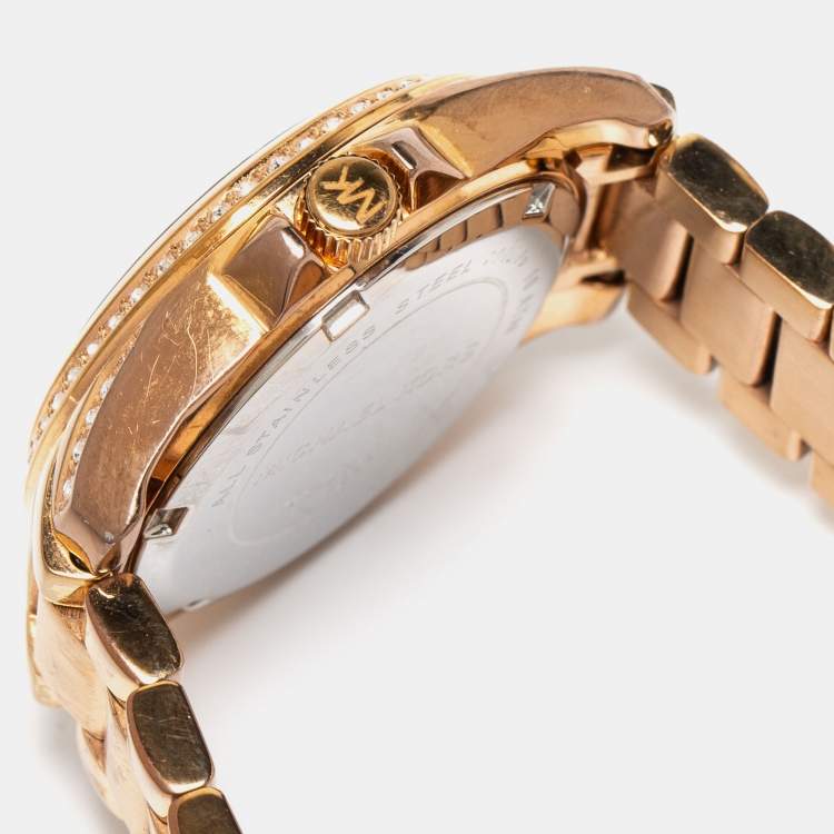 Pre Owned Michael Kors Champagne Rose Gold Plated Stainless Steel Blair MK5613 Women's Wristwatch 33 mm