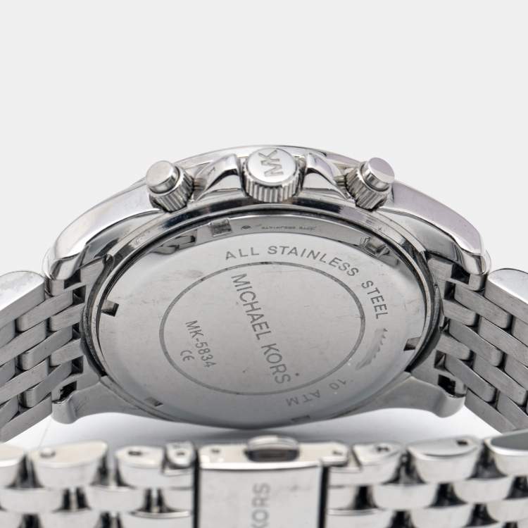 Pre Owned Michael Kors White Stainless Steel Pressley MK5863 Women's Wristwatch 39 mm