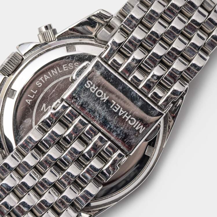Pre Owned Michael Kors White Stainless Steel Pressley MK5863 Women's Wristwatch 39 mm