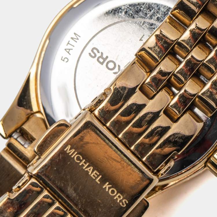 Pre Owned Michael Kors Blue Gold Plated Stainless Steel Lexington MK3271 Women's Wristwatch 26 mm