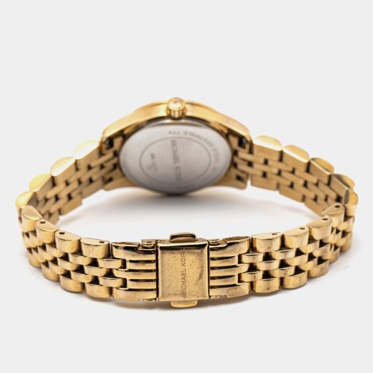 Pre Owned Michael Kors Blue Gold Plated Stainless Steel Lexington MK3271 Women's Wristwatch 26 mm
