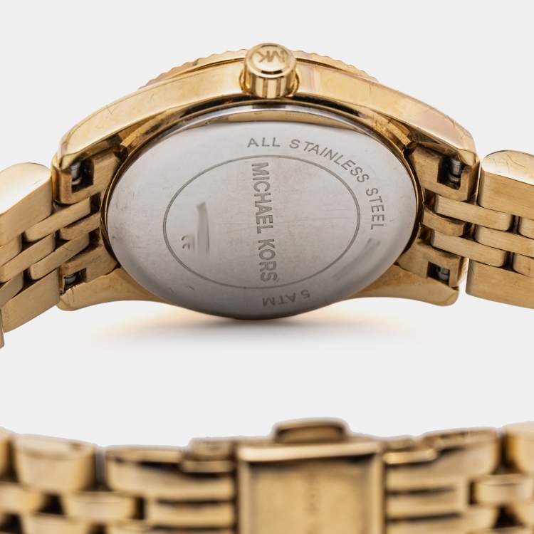 Pre Owned Michael Kors Blue Gold Plated Stainless Steel Lexington MK3271 Women's Wristwatch 26 mm