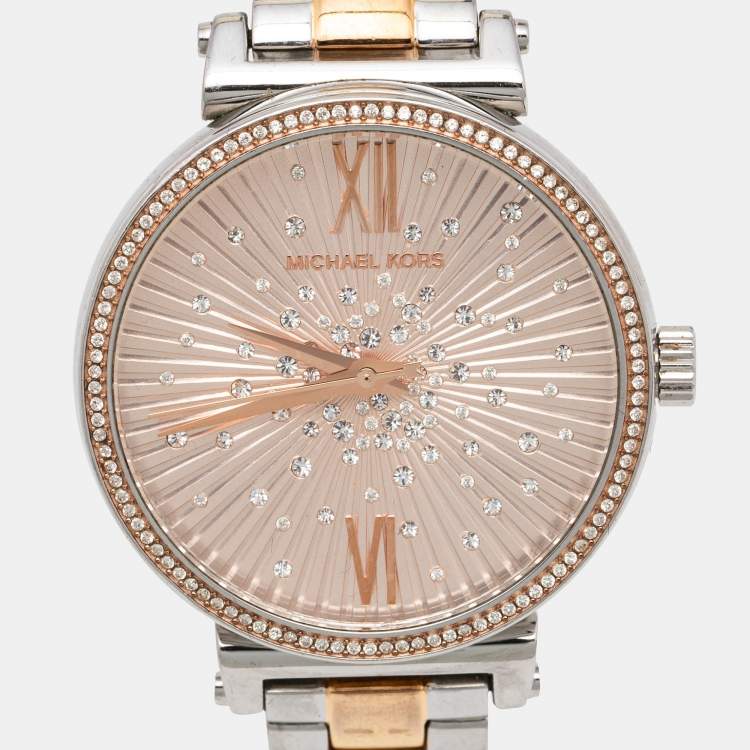 Pre Owned Michael Kors Champagne Two Tone Stainless Steel Sofie MK3972 Women's Wristwatch 36 mm