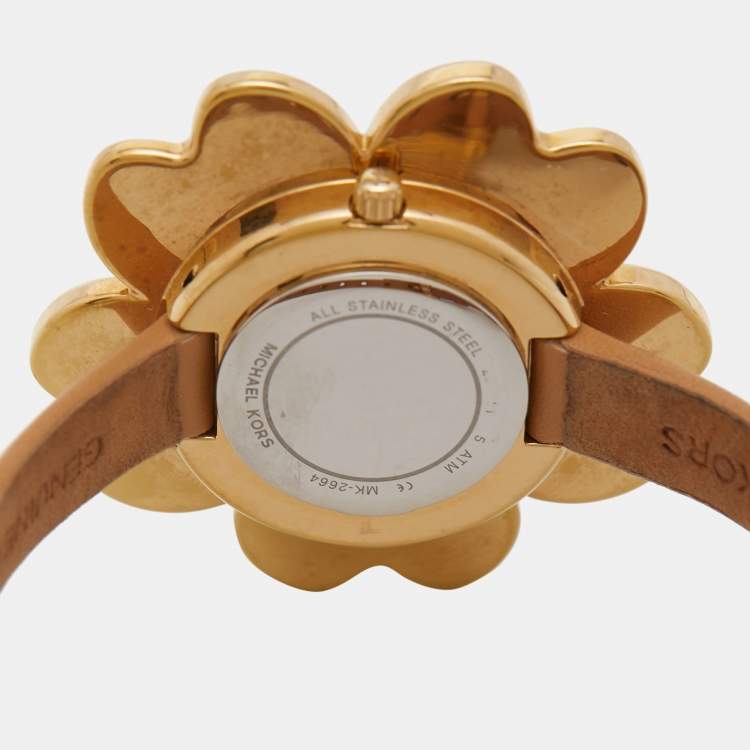 Pre Owned Michael Kors Gold PVD Coated Stainless Steel Leather Mena MK2664 Women's Wristwatch 41 mm