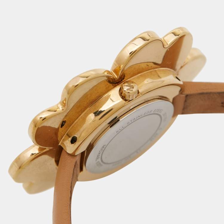 Pre Owned Michael Kors Gold PVD Coated Stainless Steel Leather Mena MK2664 Women's Wristwatch 41 mm