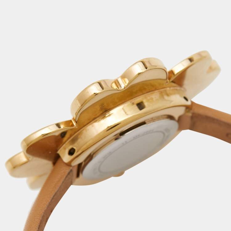 Pre Owned Michael Kors Gold PVD Coated Stainless Steel Leather Mena MK2664 Women's Wristwatch 41 mm
