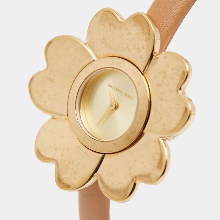 Pre Owned Michael Kors Gold PVD Coated Stainless Steel Leather Mena MK2664 Women's Wristwatch 41 mm