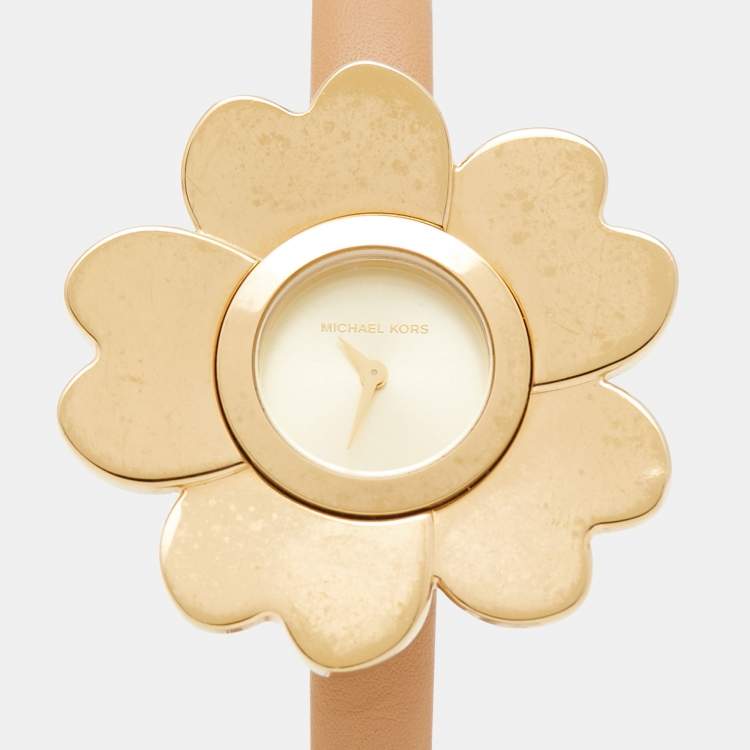 Pre Owned Michael Kors Gold PVD Coated Stainless Steel Leather Mena MK2664 Women's Wristwatch 41 mm