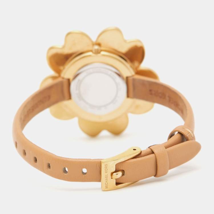 Pre Owned Michael Kors Gold PVD Coated Stainless Steel Leather Mena MK2664 Women's Wristwatch 41 mm