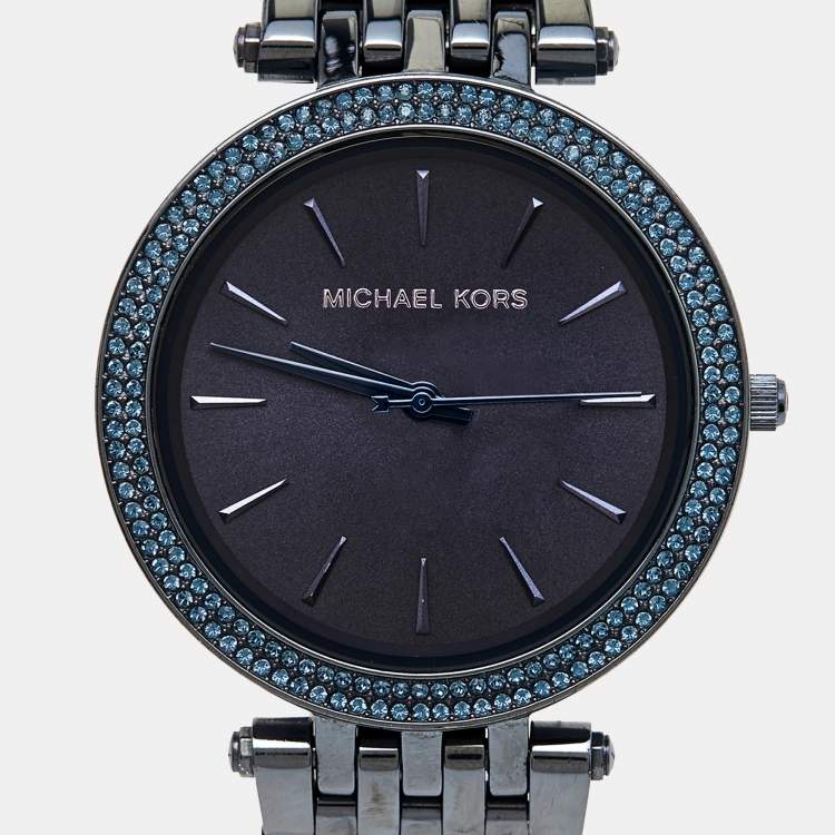 Pre Owned Michael Kors Blue PVD Coated Stainless Steel Darci MK3417 Women's Wristwatch 39 mm 