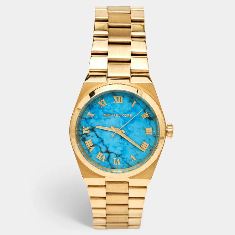 MICHAEL KORS WATCH BLUE WITH STAINLESS STEEL GOLD BELT  Watches Prime