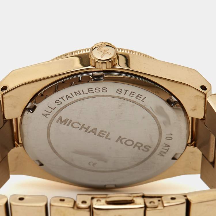 Pre Owned Michael Kors Blue Gold Plated Stainless Steel Channing MK5894 Women's Wristwatch 38 mm