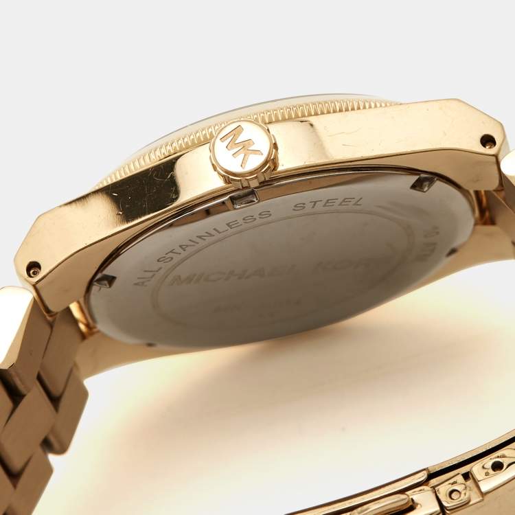Pre Owned Michael Kors Blue Gold Plated Stainless Steel Channing MK5894 Women's Wristwatch 38 mm