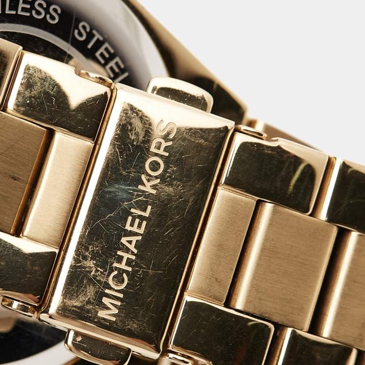 Pre Owned Michael Kors Blue Gold Plated Stainless Steel Channing MK5894 Women's Wristwatch 38 mm