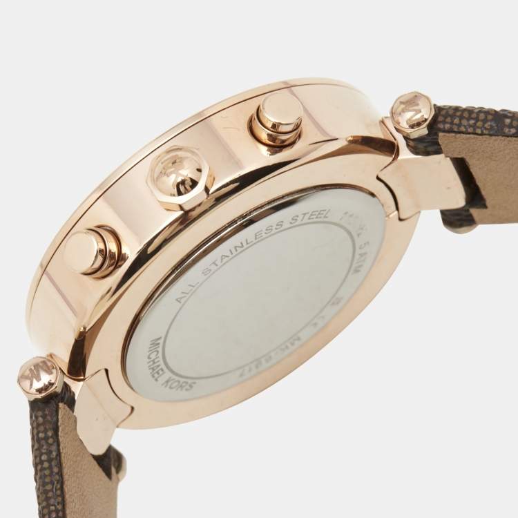 Pre Owned Michael Kors White Rose Gold Plated Stainless Steel Leather Parker MK6917 Women's Wristwatch 39 mm 