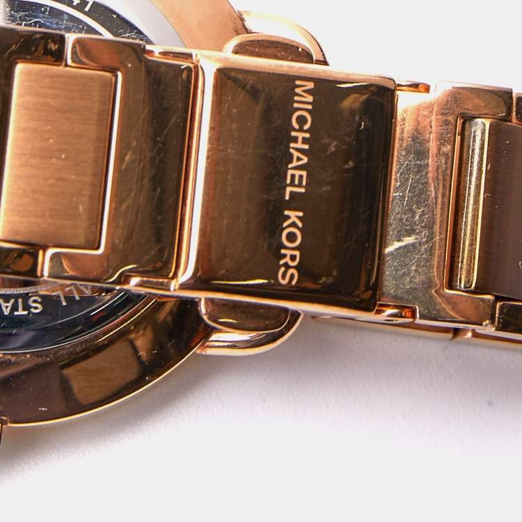 Pre Owned Michael Kors White Rose Gold Plated Stainless Steel Mini Portia MK3841 Women's Wristwatch 32 mm