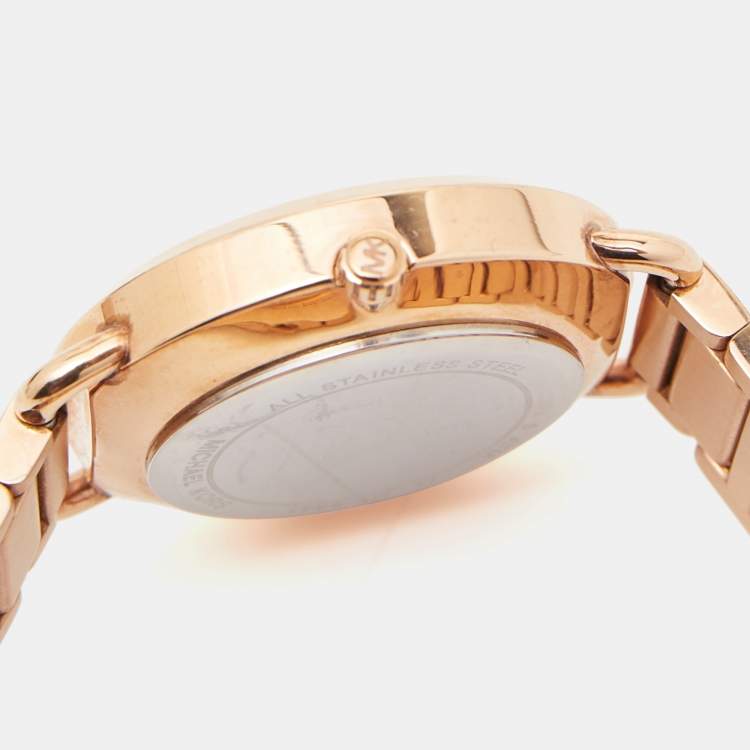 Pre Owned Michael Kors White Rose Gold Plated Stainless Steel Mini Portia MK3841 Women's Wristwatch 32 mm