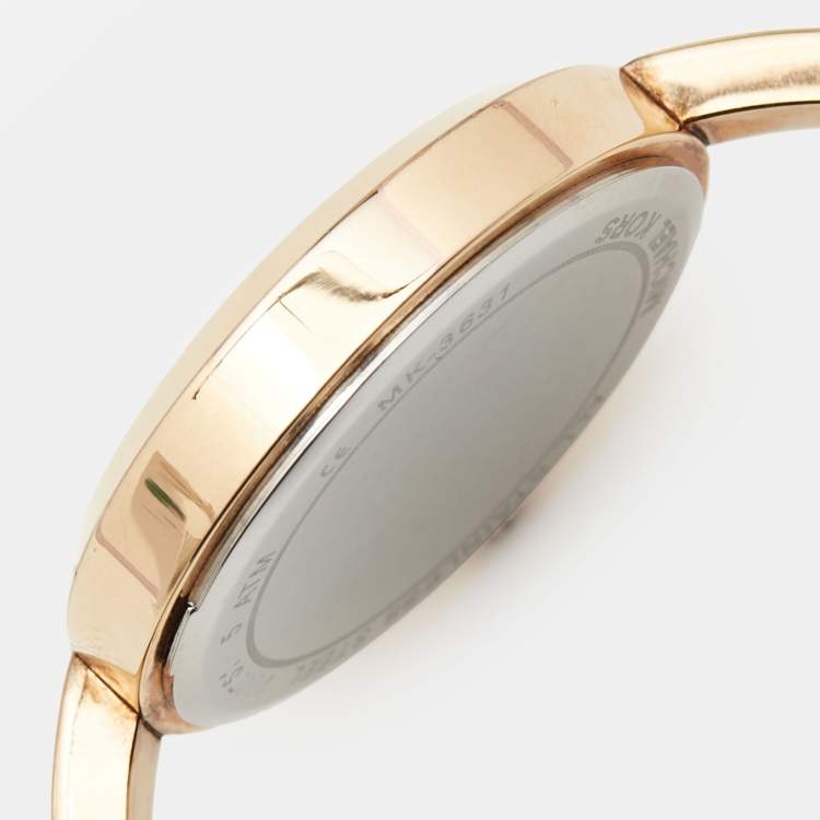 Pre Owned Michael Kors Champagne Rose Gold Plated Stainless Steel Blakley MK3631 Women's Wristwatch 34 mm