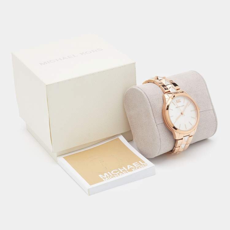 Pre Owned Michael Kors Mother Of Pearl Rose Gold Plated Stainless Steel Runway Mercer MK6671 Women's Wristwatch 38 mm