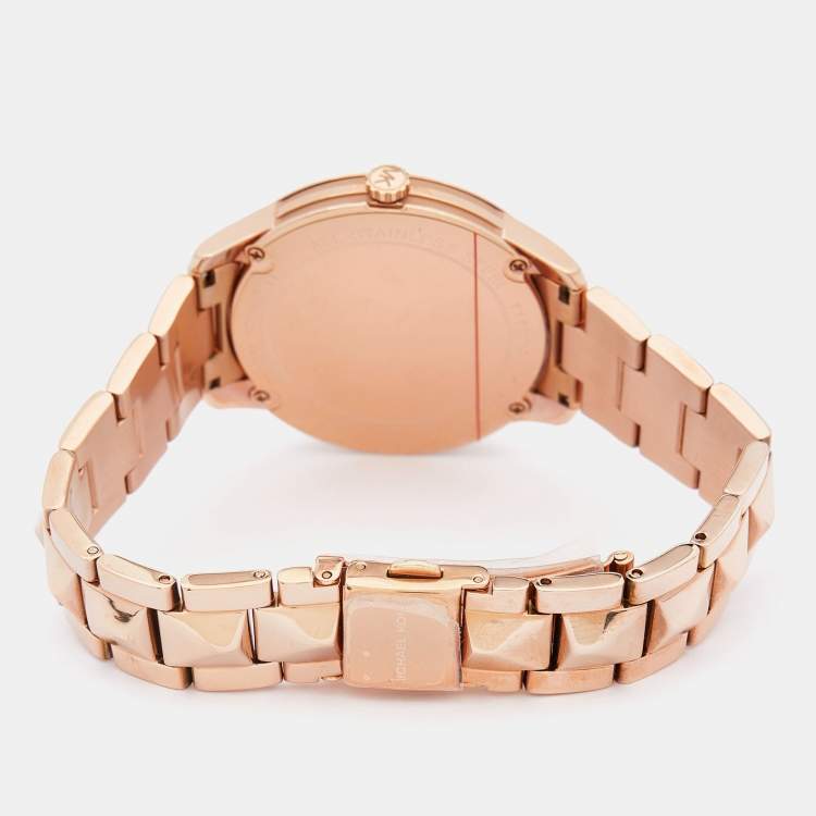 Pre Owned Michael Kors Mother Of Pearl Rose Gold Plated Stainless Steel Runway Mercer MK6671 Women's Wristwatch 38 mm