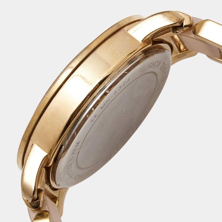 Pre Owned Michael Kors Champagne Rose Gold Plated Stainless Steel Acetate Runway MK4324 Women's Wristwatch 38 mm