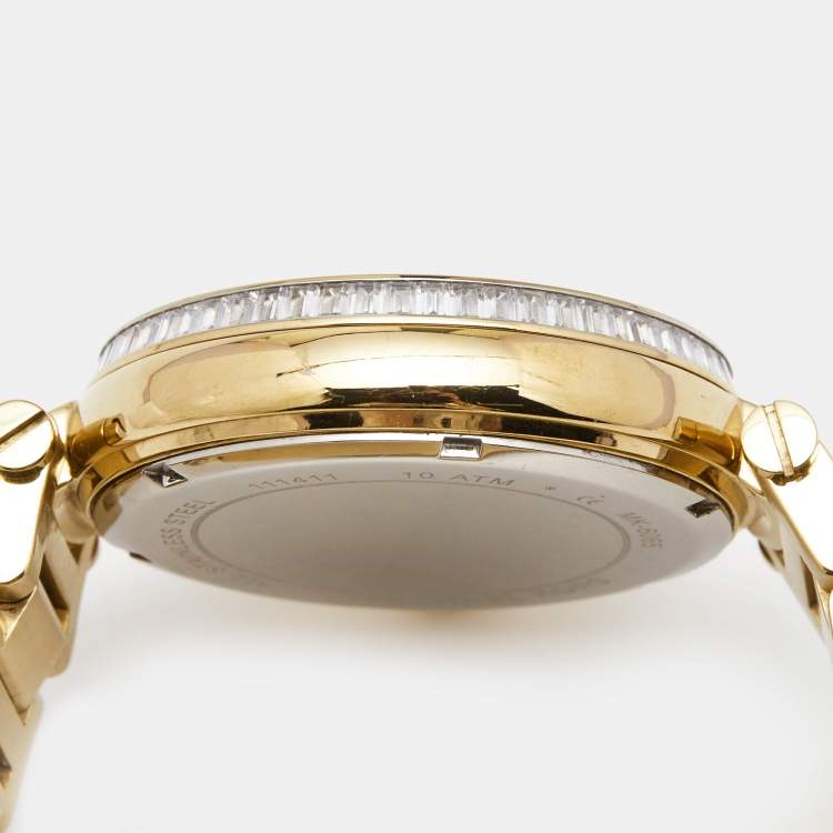 Pre Owned Michael Kors Green Yellow Gold Plated Stainless Steel Crystal Skylar MK6065 Women's Wristwatch 41 mm