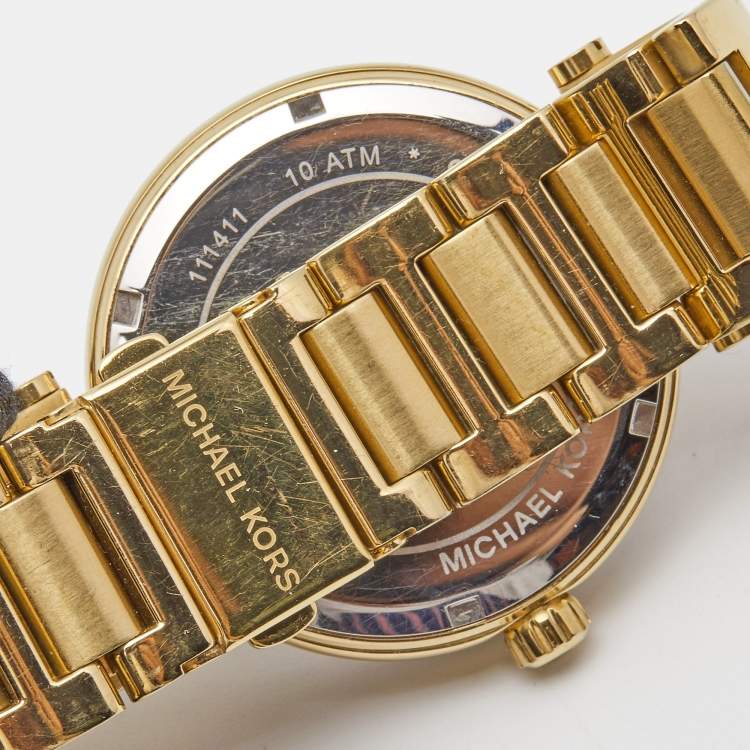 Pre Owned Michael Kors Green Yellow Gold Plated Stainless Steel Crystal Skylar MK6065 Women's Wristwatch 41 mm