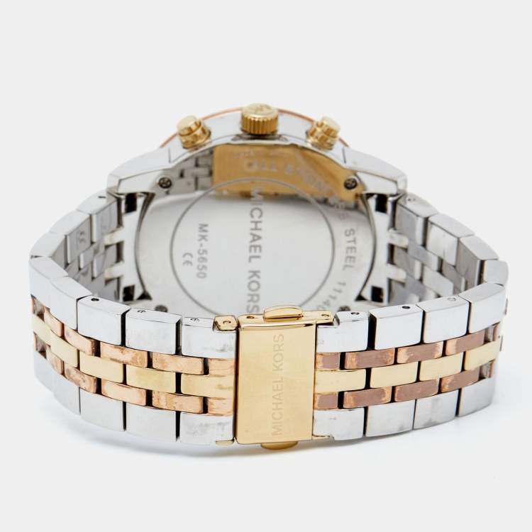 Pre Owned Michael Kors Mother Of Pearl Tri-Tone Ritz MK5650 Women's Wristwatch 36 mm