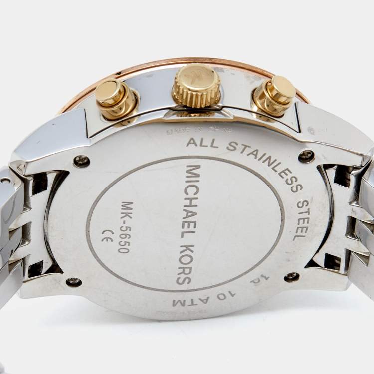 Pre Owned Michael Kors Mother Of Pearl Tri-Tone Ritz MK5650 Women's Wristwatch 36 mm