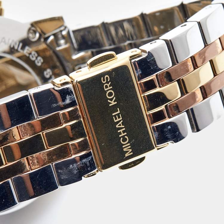 Pre Owned Michael Kors Mother Of Pearl Tri-Tone Ritz MK5650 Women's Wristwatch 36 mm
