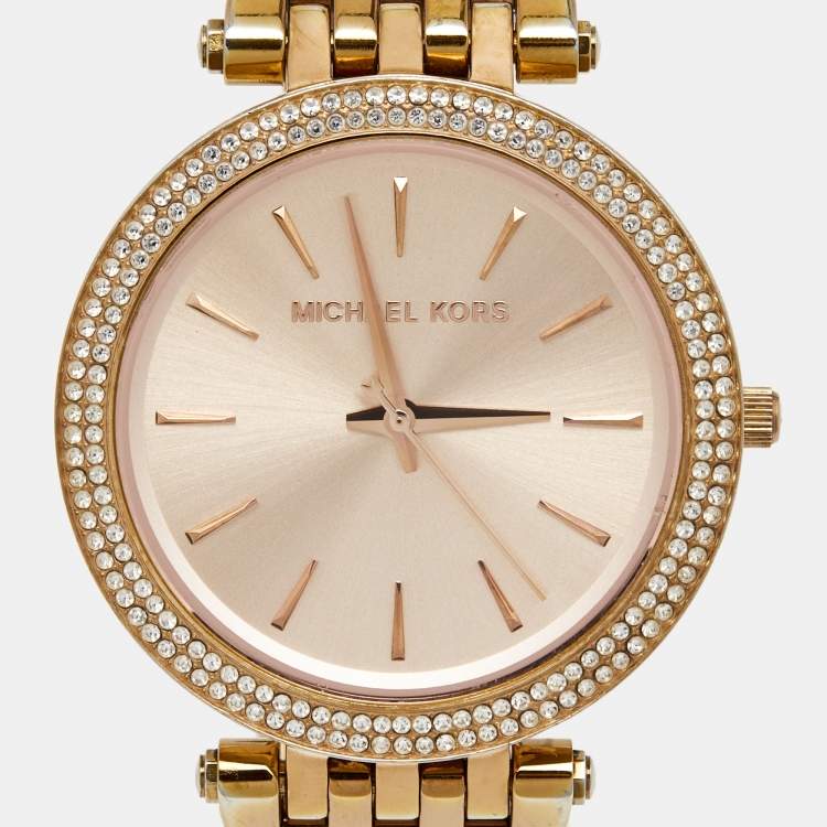 Pre Owned Michael Kors Champagne Rose Gold Plated Stainless Steel Darci MK3192 Women's Wristwatch 39 mm 
