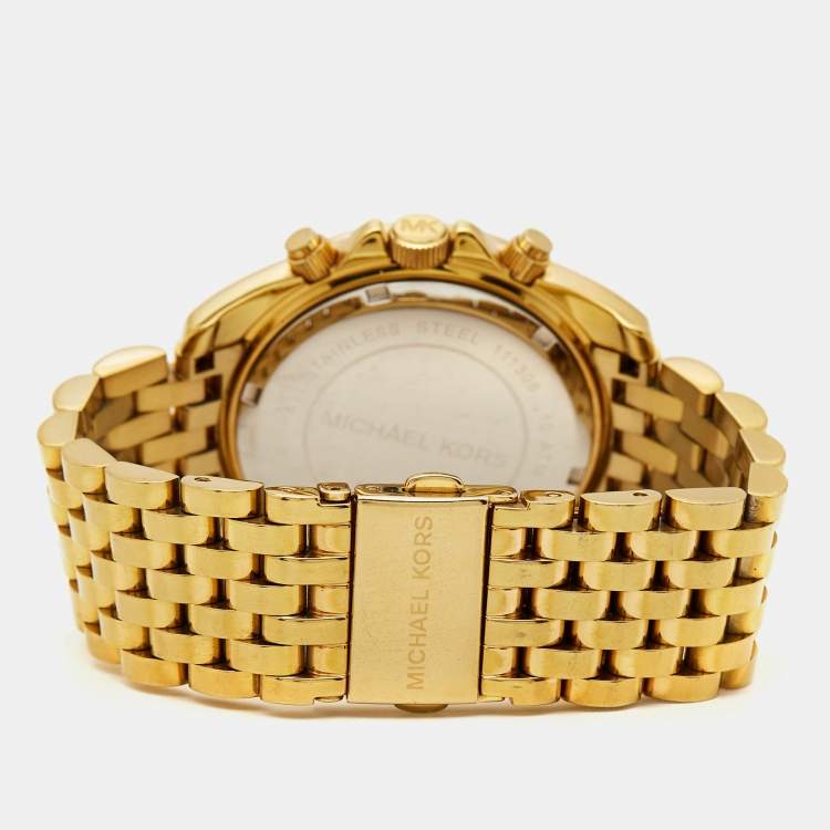 Pre Owned Michael Kors White Dial Gold Plated Stainless Steel Crystal Embellished Pressly MK5835 Women's Wristwatch 39 mm