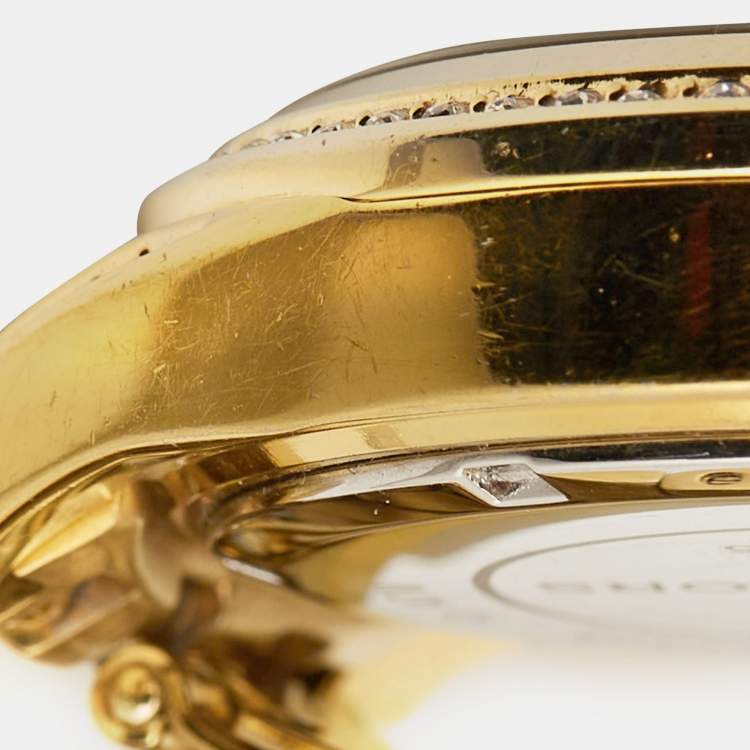 Pre Owned Michael Kors White Dial Gold Plated Stainless Steel Crystal Embellished Pressly MK5835 Women's Wristwatch 39 mm